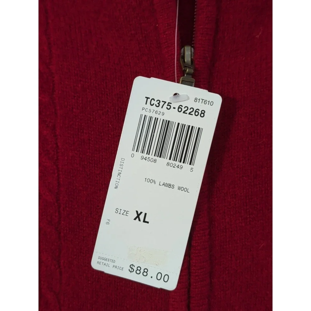 Pendleton Lambs Wool Full Zip Sweater Vest Womens XL Red Cable Knit Fall Winter